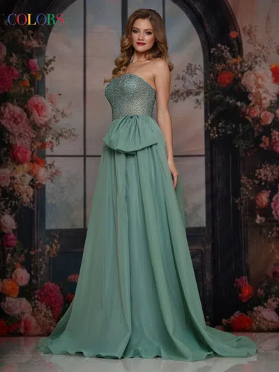 Colors 3843 Beaded A Line Formal Long Prom Dress In Green
