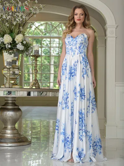 Colors 3857 Floral Print A Line Long Formal Prom Dress In Multi