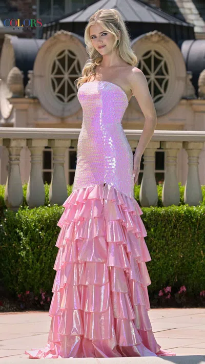 Colors 3866 Fitted Long Formal Sequin Ruffle Prom Dress