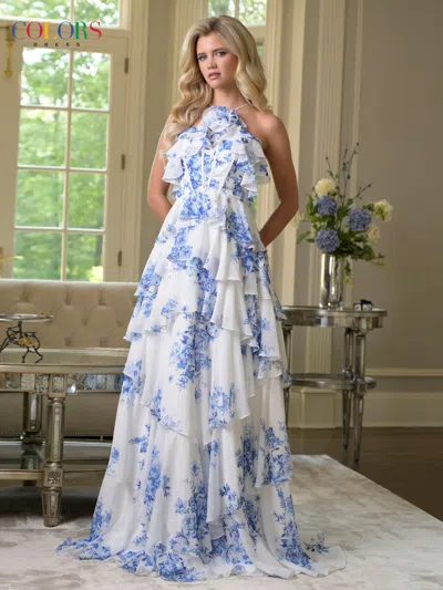 Colors 3887 Ruffle Long Formal Print 3d Floral Prom Dress