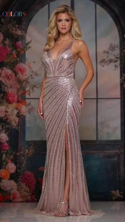 Colors 3930 Sequin Fitted Long Formal Beaded Prom Dress