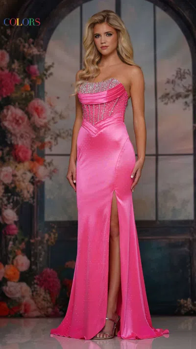 Colors 3932 Long Formal Corset Fitted Beaded Prom Dress
