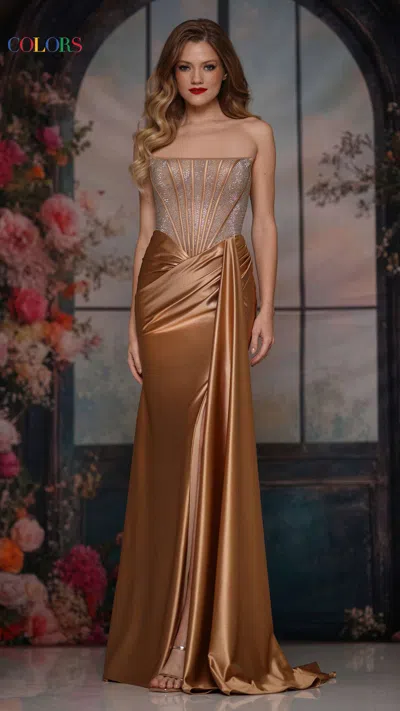 Colors 3933 Long Formal Corset Fitted Beaded Sequin Prom Dress