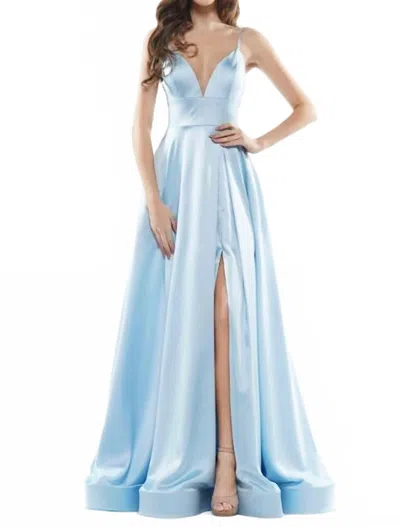 Colors Dress A Line Satin Gown In Light Blue