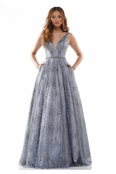 Colors Dress All That Sparkles Ball Gown In Slate Blue In Gray