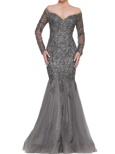 Colors Dress Bead & Embroidery Mermaid Gown In Charcoal Grey