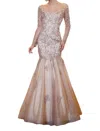Colors Dress Bead & Embroidery Mermaid Gown In Quartz In Beige