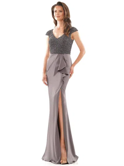 Colors Dress Beaded Bodice Column Gown In Grey In Brown