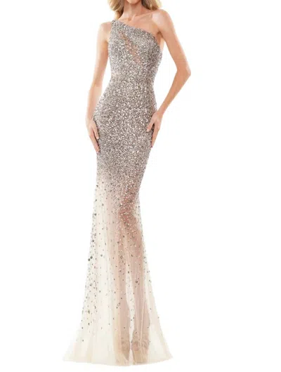 Colors Dress Beaded Bodice Evening Dress In Silver In Beige