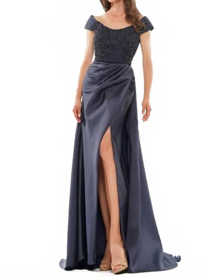Colors Dress Beaded Bodice Gown In Navy In Blue