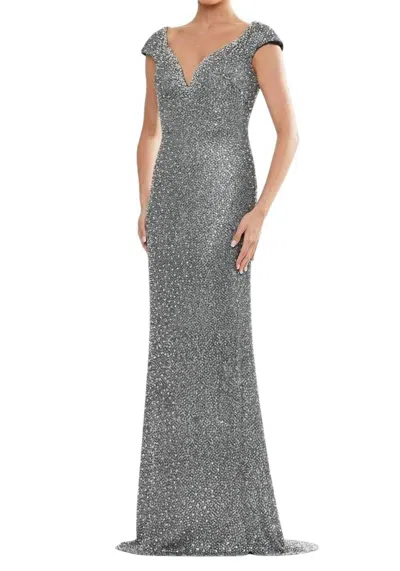 Colors Dress Beaded Cap Sleeve Evening Dress In Black In Gray