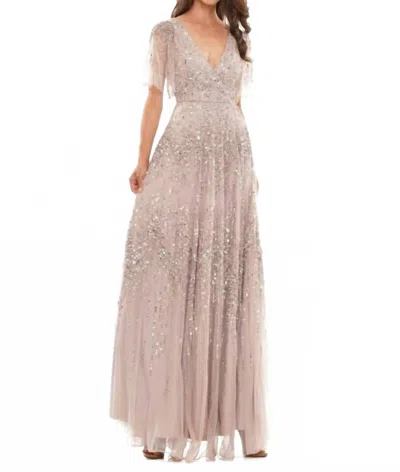 Colors Dress Beaded Flutter Sleeve Gown In Dusty Rose In Pink