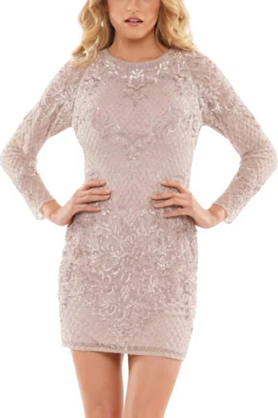 Colors Dress Beaded Long Sleeve Cocktail Dress In Champagne In Neutral