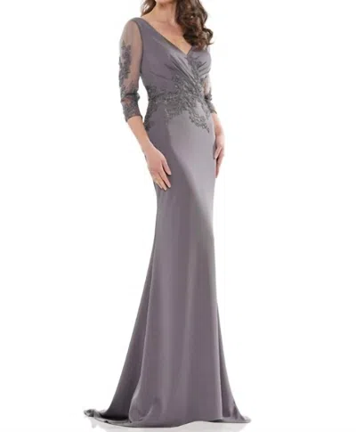 Colors Dress Beaded Long Sleeve Gown In Charcoal In Gray