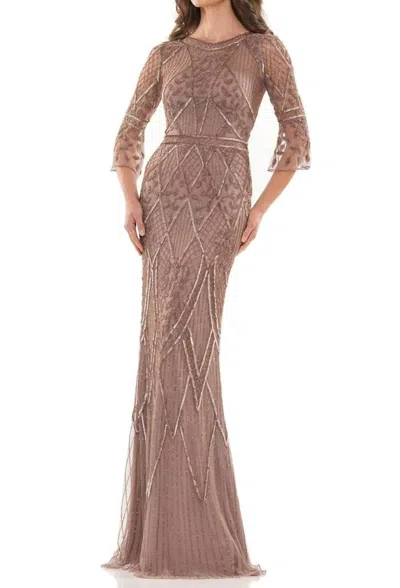 Colors Dress Beaded Mesh Gown In Dark Taupe In Brown