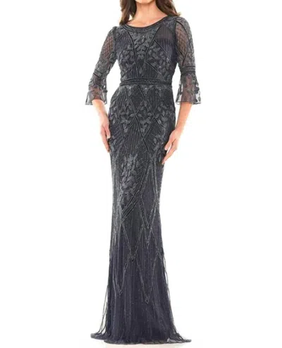 Colors Dress Beaded Mesh Gown In Navy In Blue