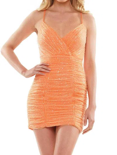 Colors Dress Beaded V-neck Fitted Cocktail Dress In Orange