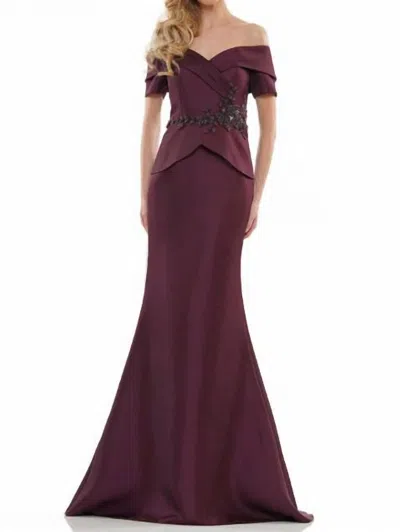 Colors Dress Beaded Waist Peplum Gown In Wine In Burgundy