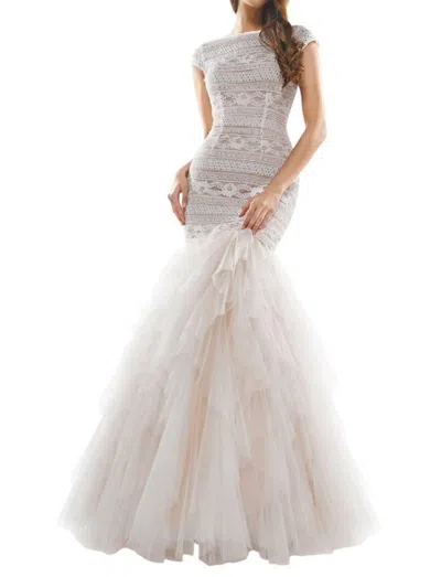 Colors Dress Boho Mermaid Gown In White Nude In Multi