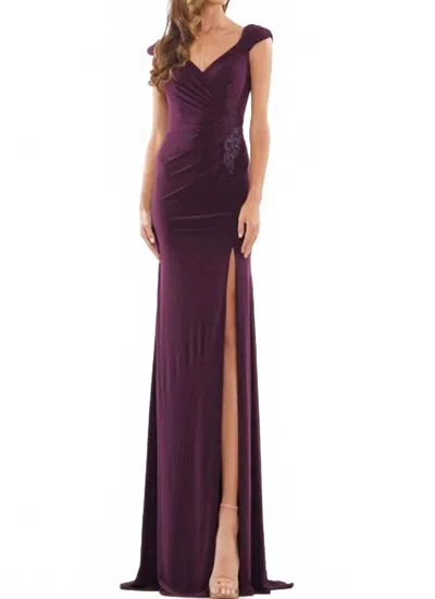 Colors Dress Cap Sleeve Jersey Gown In Aubergine In Purple