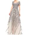 Colors Dress Elegant Prom Dress With Embellishment In Grey/nude In Multi