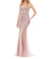 Colors Dress Embellished Sheer Overlay Evening Gown In Dusty Rose In Multi
