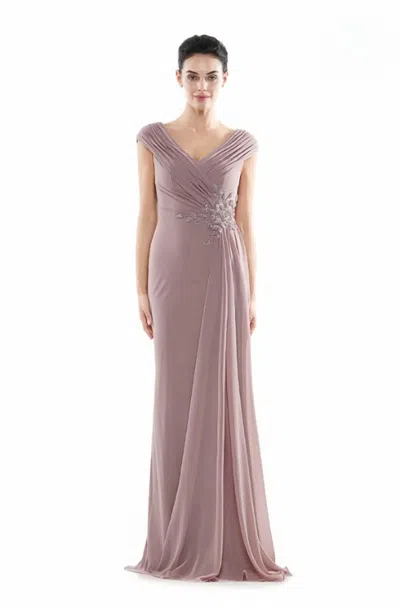 Colors Dress Embellished Waist Chiffon Gown In Mauve In Purple