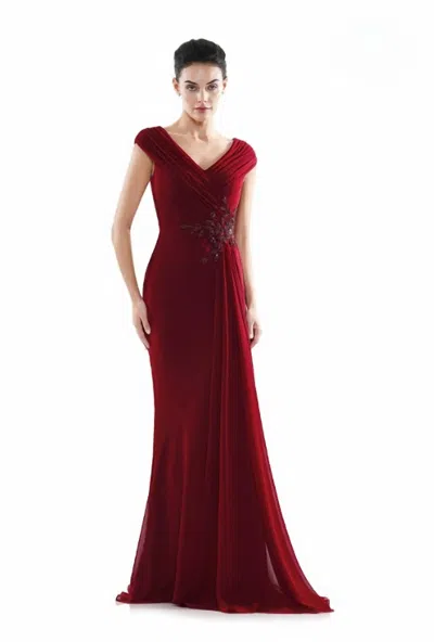 Colors Dress Embellished Waist Chiffon Gown In Wine In Burgundy