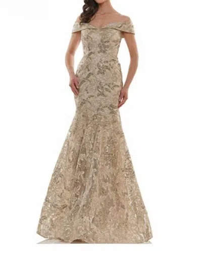 Colors Dress Embroidered Fit And Flare Gown In Gold