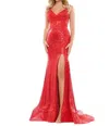 Colors Dress Embroidered Mesh Sequin Evening Gown In Red