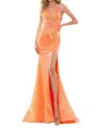 Colors Dress Embroidered Mesh Sequin Evening Gown In Orange In Orange