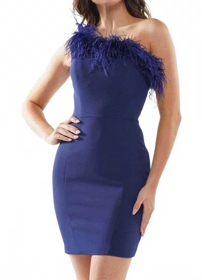Colors Dress Feather Trimmed Cocktail Dress In Navy In Blue