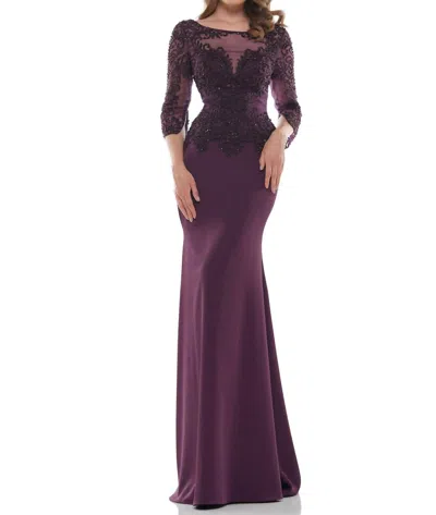 Colors Dress Fit & Flare 3/4 Sleeve Gown In Eggplant In Sand