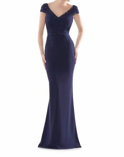 Colors Dress Fit And Flare Faille Gown In Navy In Blue