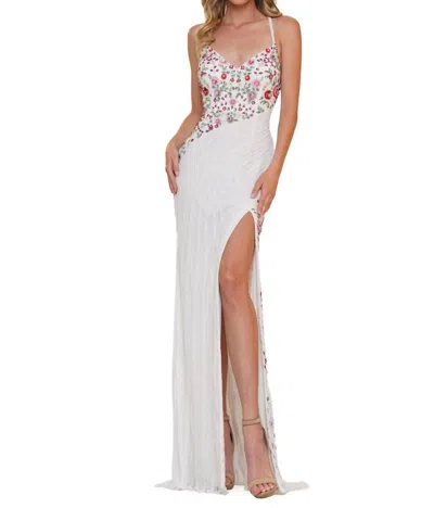 Colors Dress Floral Beaded Mesh Gown In White