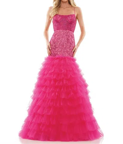 Colors Dress Frilled Mermaid Prom Gown In Hot Pink