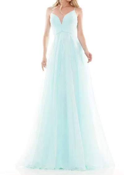 Colors Dress Glitter Mesh A-line Long Dress In Mint In Green