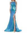 Colors Dress Halter Beaded Prom Gown In Turq In Multi