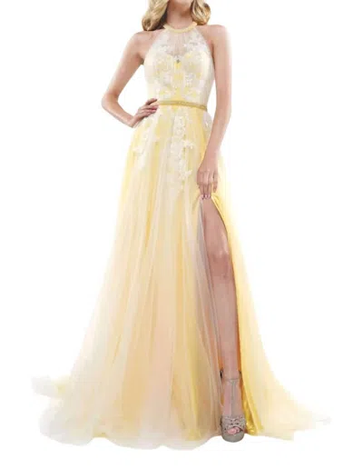 Colors Dress Halter Tulle Gown In Yellow In Neutral
