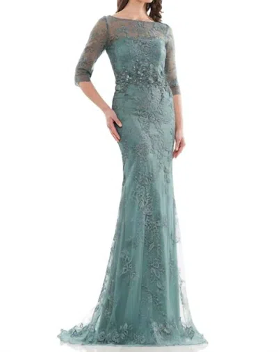 Colors Dress Lace Embellished Gown In Sage In Blue