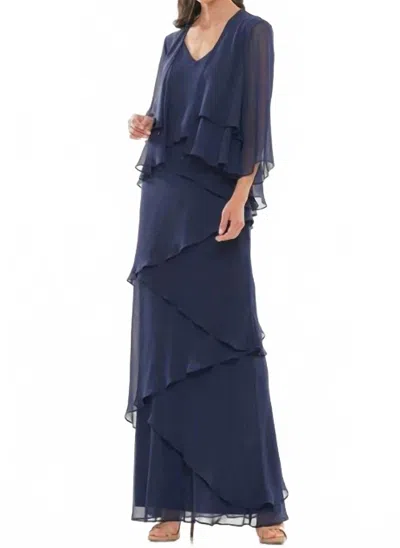 Colors Dress Layered Chiffon Gown In Navy In Blue