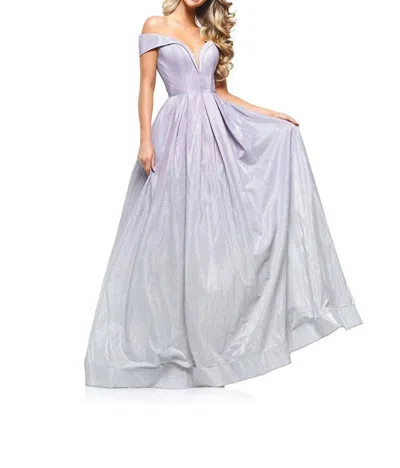 Colors Dress Long Metallic Glitter Off Shoulder Gown In Lilac Multi In Purple