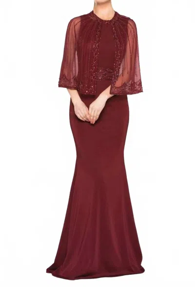 Colors Dress Marsoni Cape Gown In Mink In Burgundy