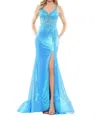 Colors Dress Mermaid High Slit Gown In Turq In Multi