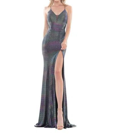 Colors Dress Metallic Jersey Long Dress In Turquoise Multi