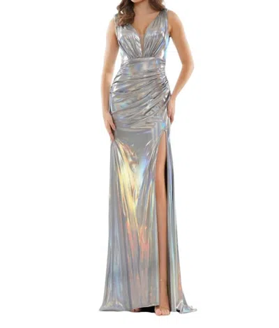 Colors Dress Metallic Liquid Jersey Dress In Silver In Multi