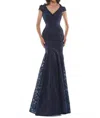 Colors Dress Metallic Mermaid Gown In Navy In Multi