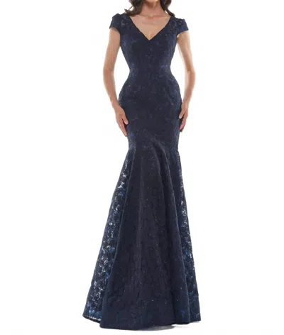 Colors Dress Metallic Mermaid Gown In Navy In Multi