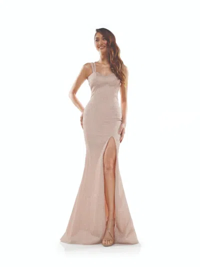 Colors Dress Metallic Open Back Gown In Rose Gold In Transparent