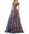 Colors Dress Off Shoulder Sequin Lace Evening Gown In Navy In Blue